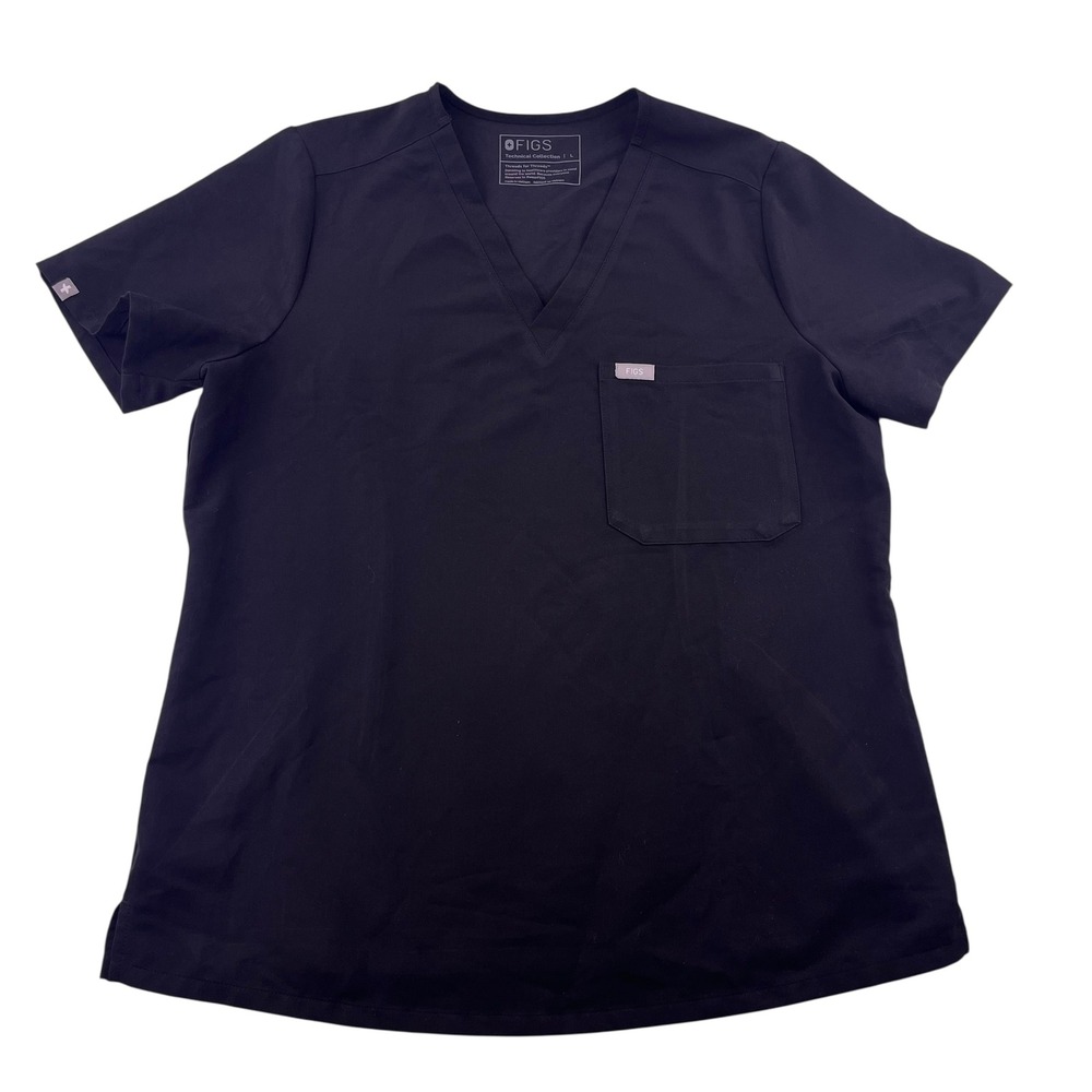 FIGS Technical Collection Black V-Neck Scrub Top Mens Large Single Pocket L